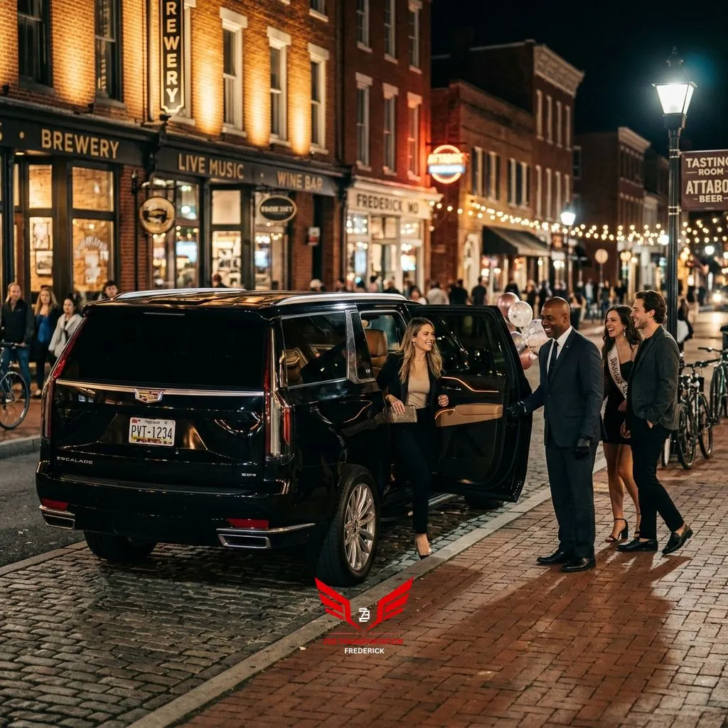 Night Out Limo Service In Frederick with luxury SUV and chauffeur for group night out transportation