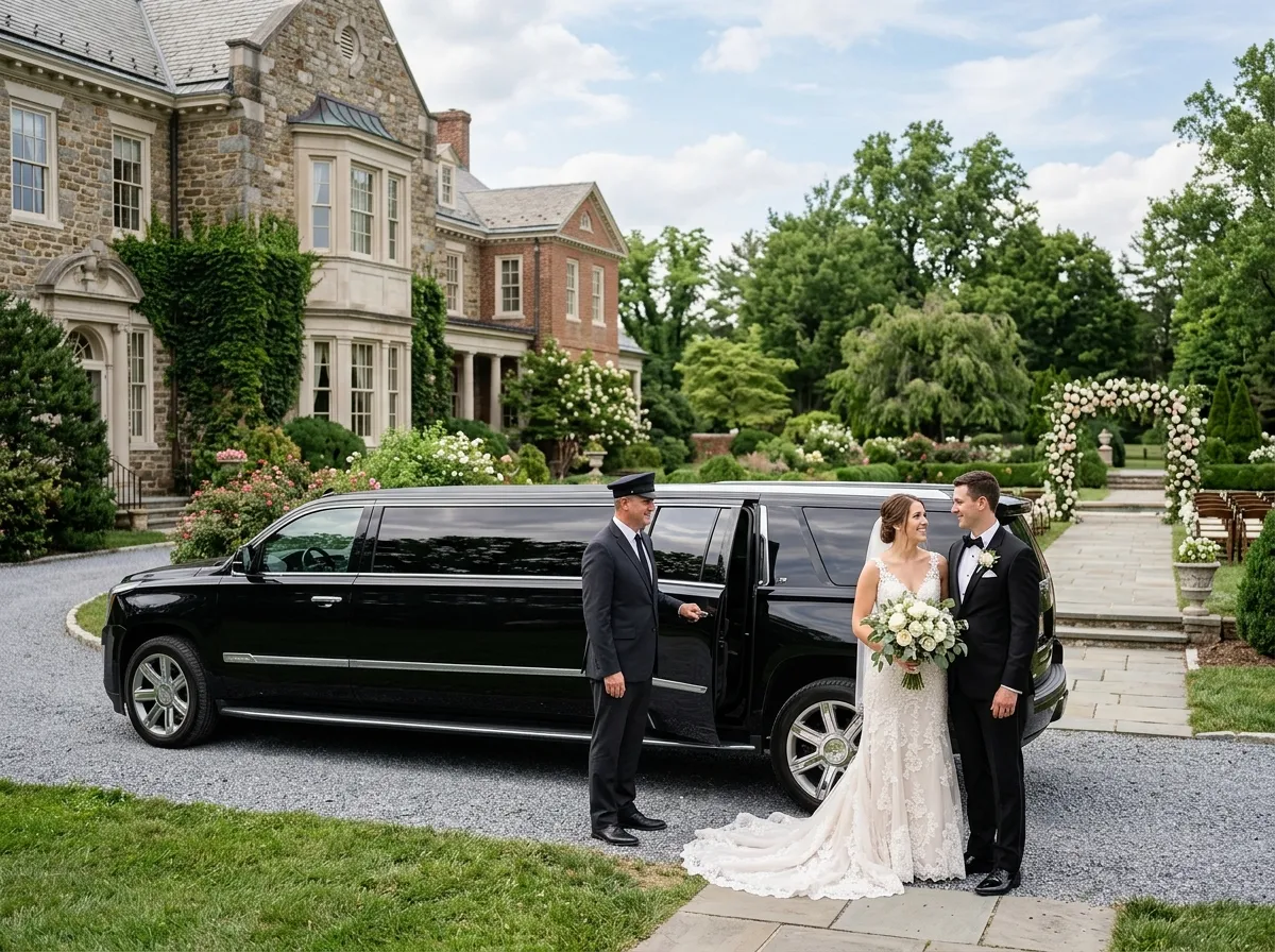 Luxury SUV transporting wedding guests between hotels and wedding venues in Frederick MD.