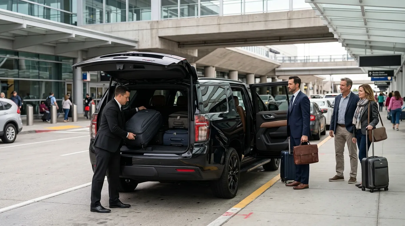 Black Chevrolet Suburban RST providing private airport limo service from Ijamsville.