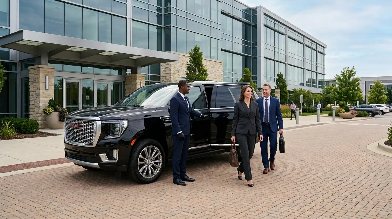 Executive transportation with luxury GMC Yukon for Corporate Limo Service Urbana