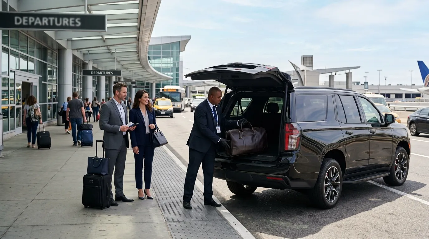 Luxury Chevrolet Suburban providing Hagerstown Airport Limo Service with luggage assistance.