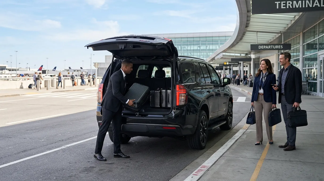 Luxury Chevrolet Suburban providing Jefferson Airport Limo Service with luggage assistance.