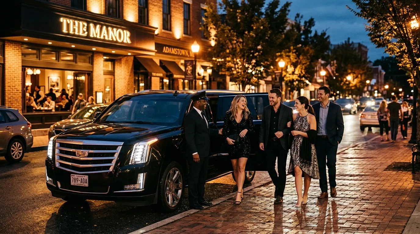 Luxury night out limo service in Adamstown with Cadillac Escalade SUV and professional chauffeur.