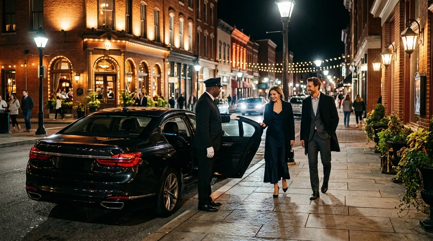 Luxury sedan providing Night Out Limo Service Hagerstown for an evening in Downtown Hagerstown.