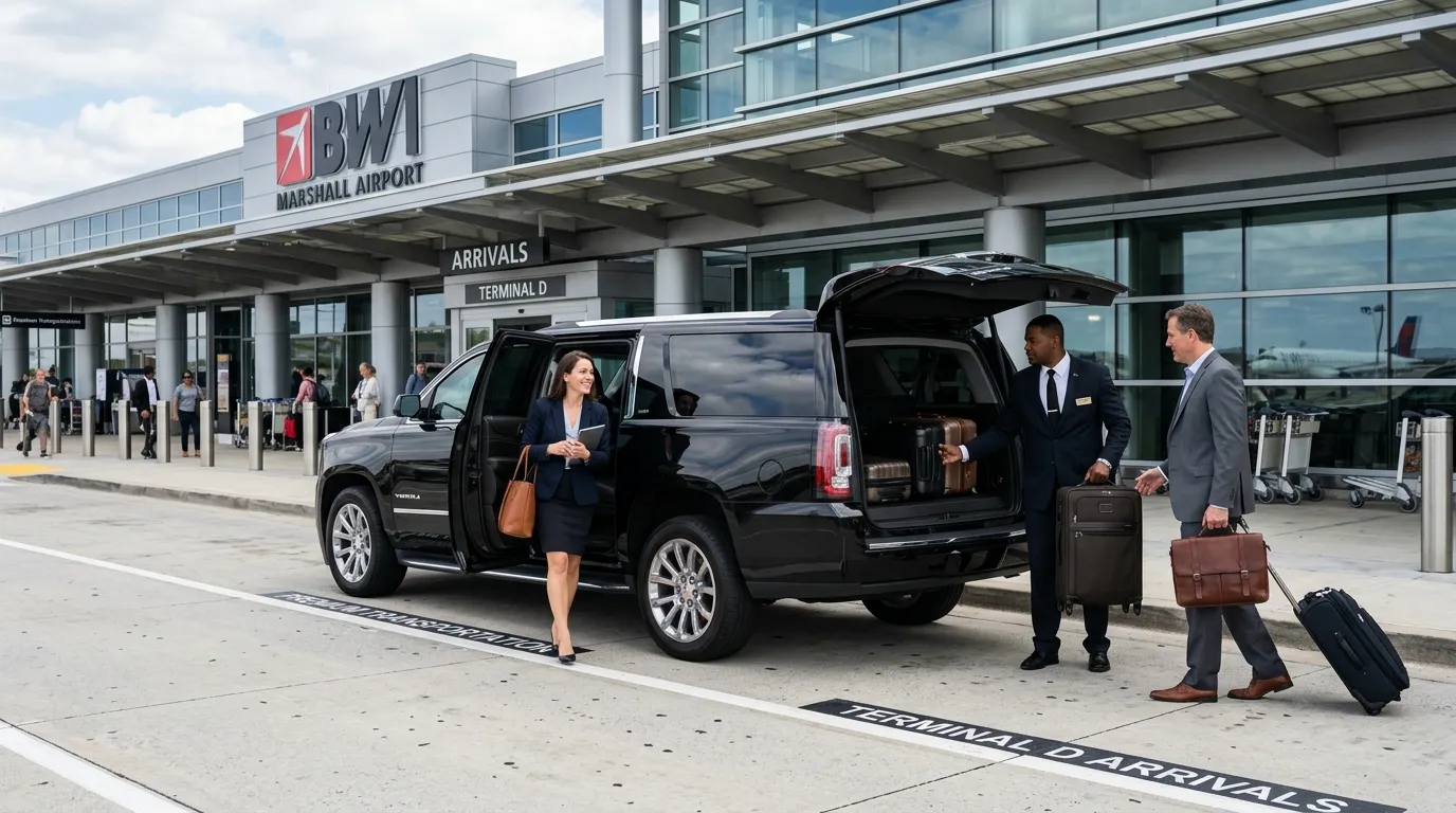 Point of Rocks Airport Limo Service with GMC SUV and professional chauffeur for reliable airport transportation.