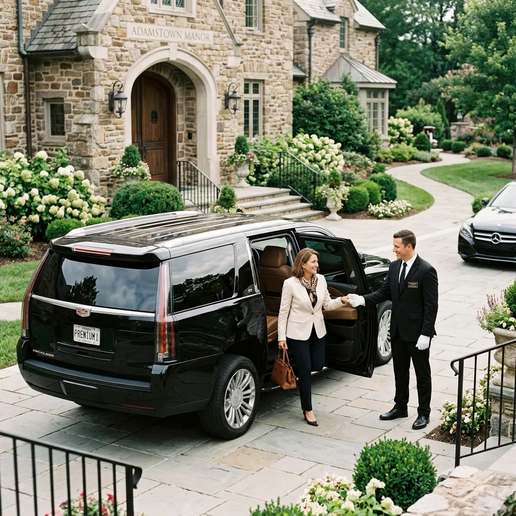 Professional Adamstown Limousine Service with Cadillac Escalade SUV and executive sedan for weddings and airport transportation.