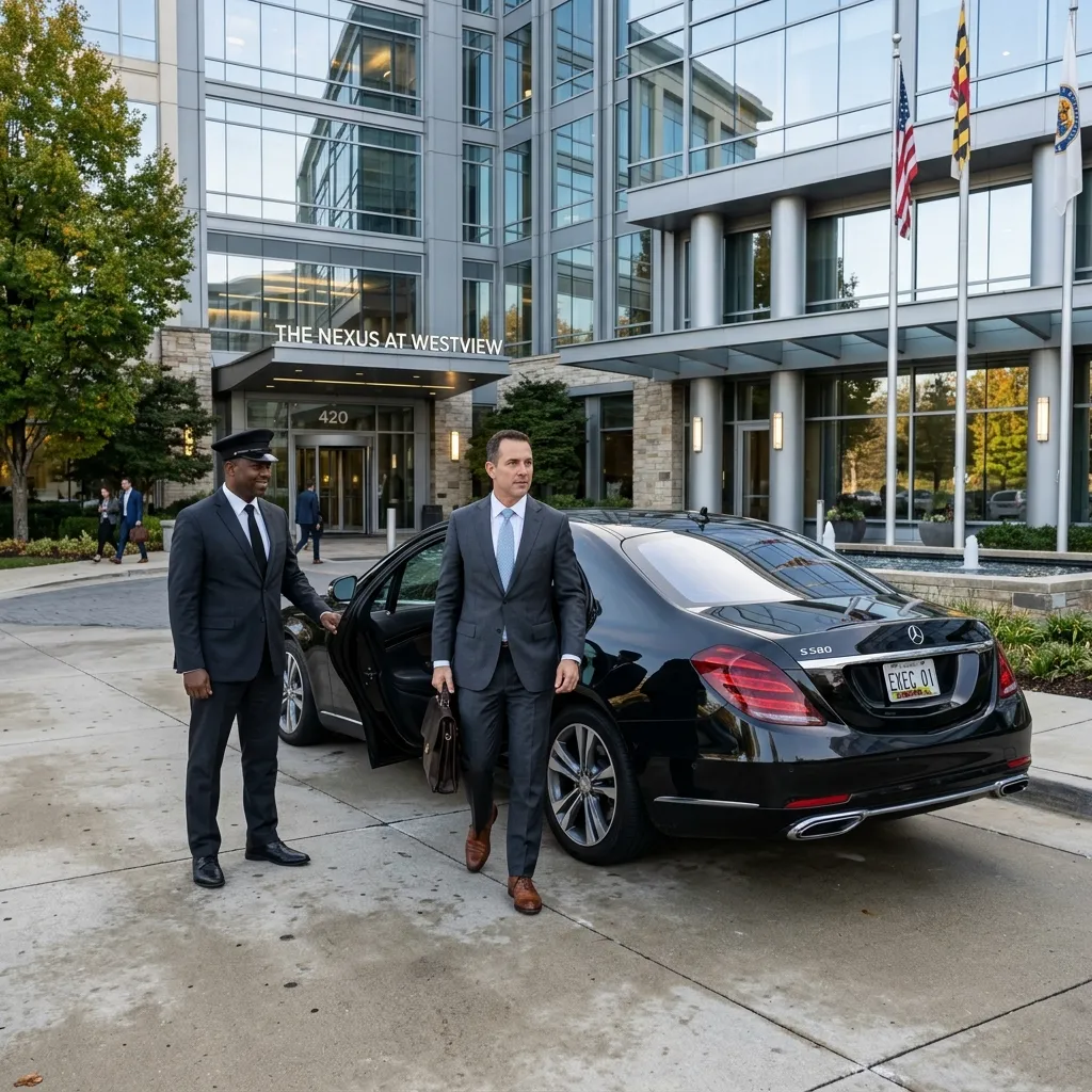 Business executive using corporate limo service in Frederick Maryland.