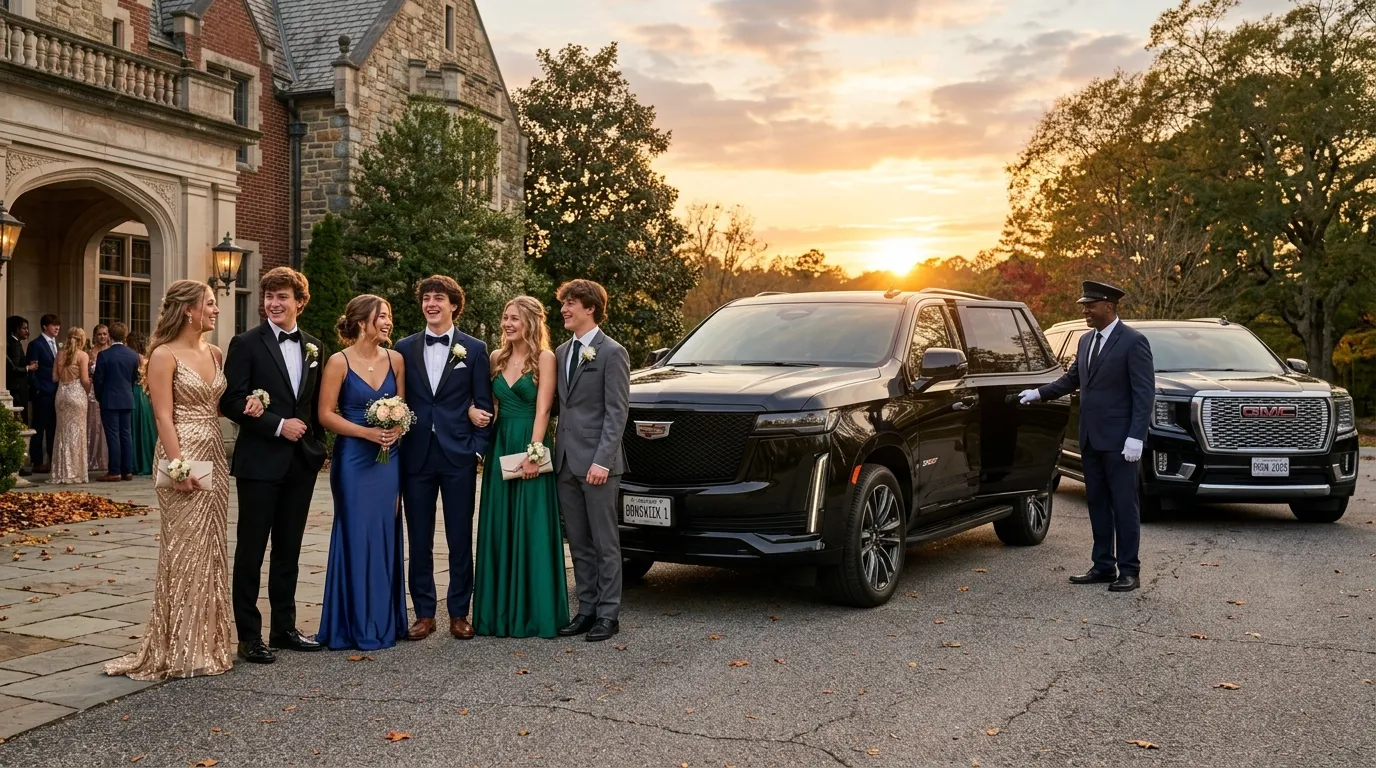 Students arriving in luxury SUV for Prom Limo Service Brunswick