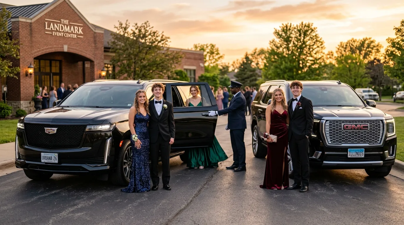 Students arriving in luxury SUV for Prom Limo Service Urbana