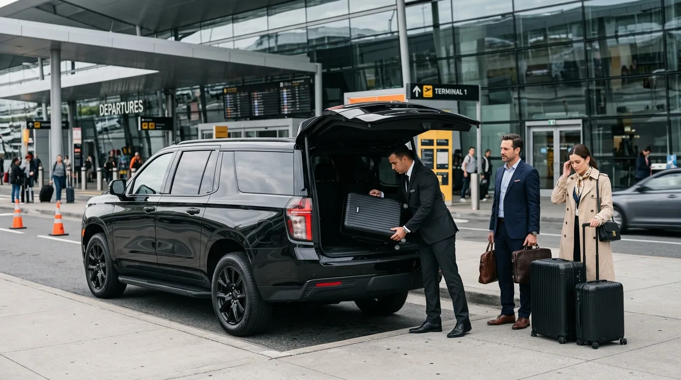 Luxury SUV providing Thurmont Airport Limo Service with airport luggage assistance.