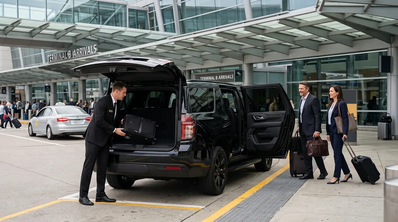 Luxury airport transportation with black Chevrolet Suburban for Urbana Airport Limo Service