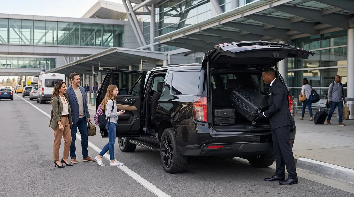 Black Chevrolet Suburban RST providing private airport limo service from Mount Airy.