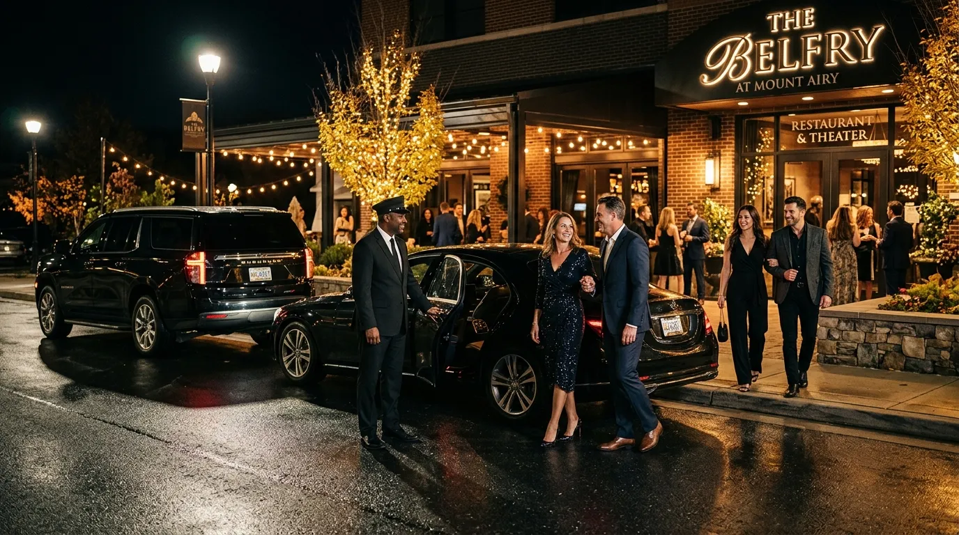 Friends arriving in a black luxury SUV for night out limo service in Mount Airy.
