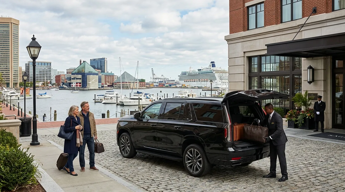 Luxury SUV providing hotel and cruise port transportation between BWI Airport and Baltimore.