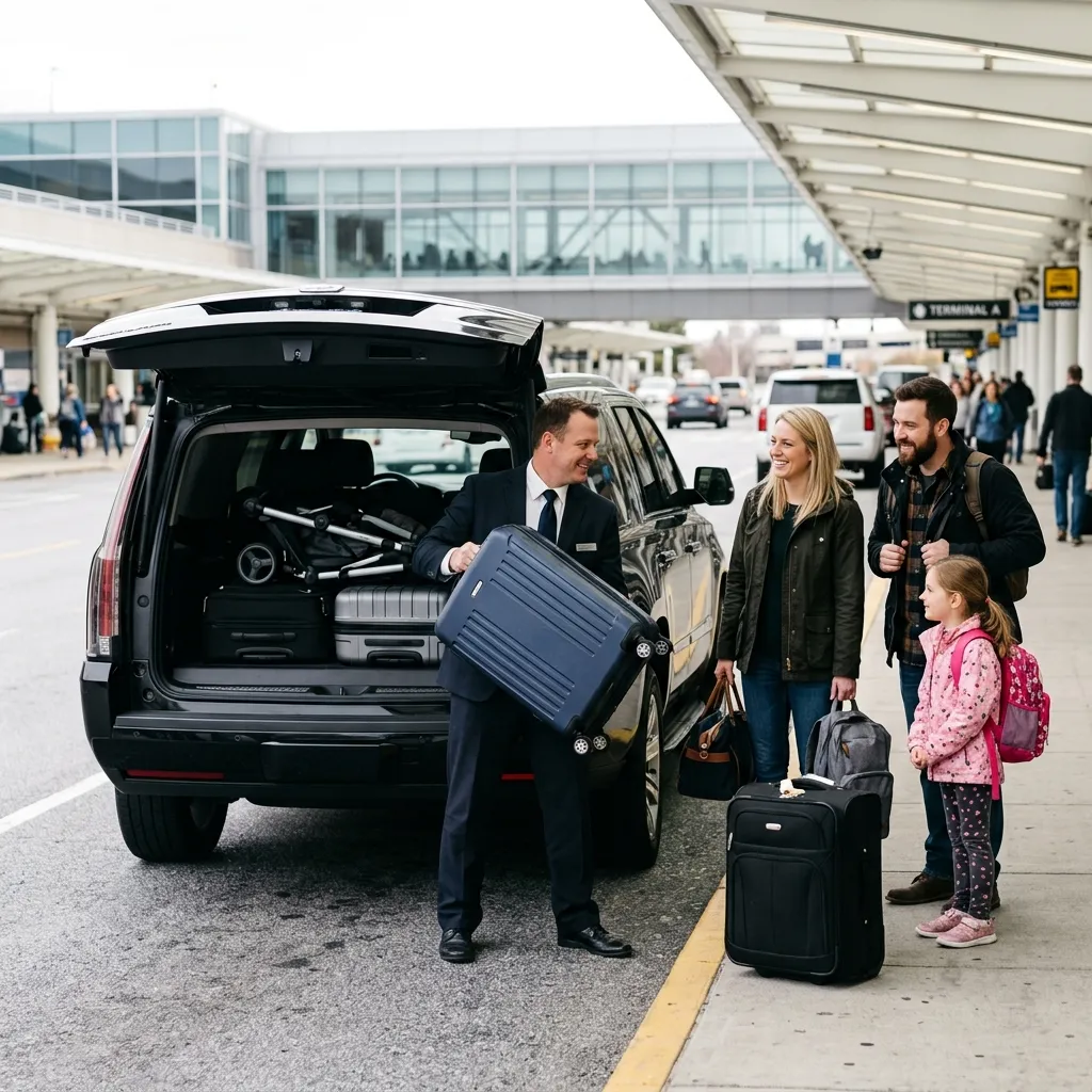 ZEB Transportation chauffeur helping a family with luggage during a private BWI Airport transfer.