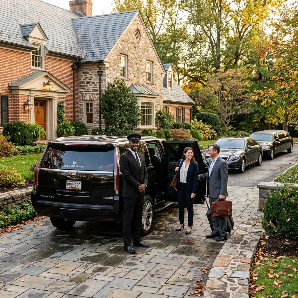 Professional chauffeur with luxury SUV and limousine offering reliable limo service in Middletown MD.
