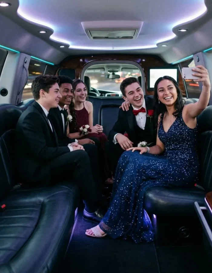 Students enjoying luxury prom transportation in Frederick, MD.
